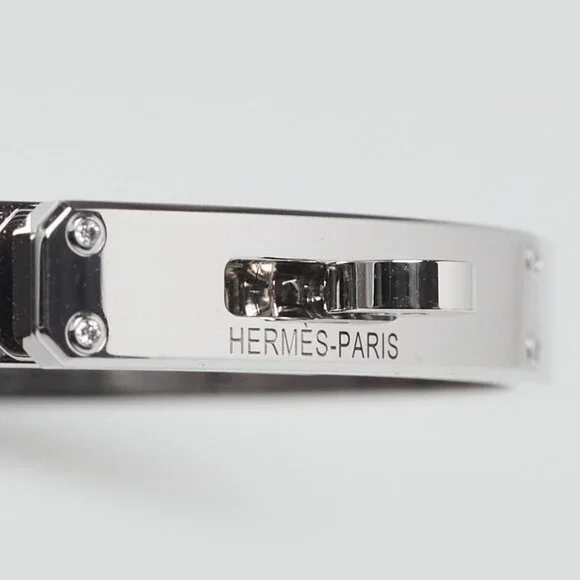 Hermes 18k White Gold and Diamond Small Model Kelly Bracelet Size SH